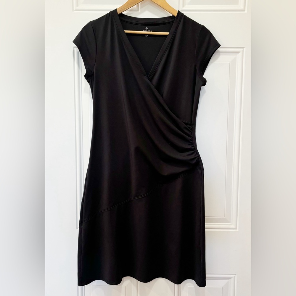 Athleta Nectar Faux Wrap Dress in Black Size S Petite